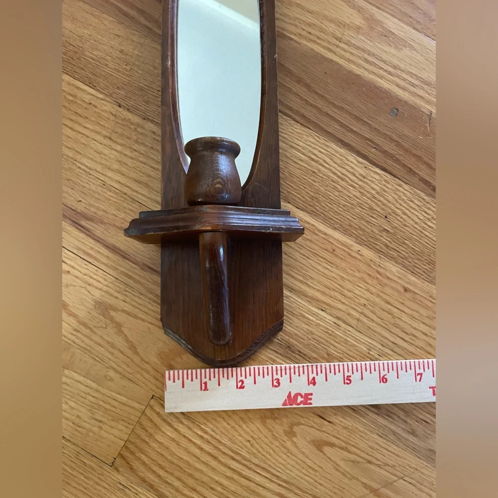 Vintage Wooden Wall Mirror with Candlestick Holder